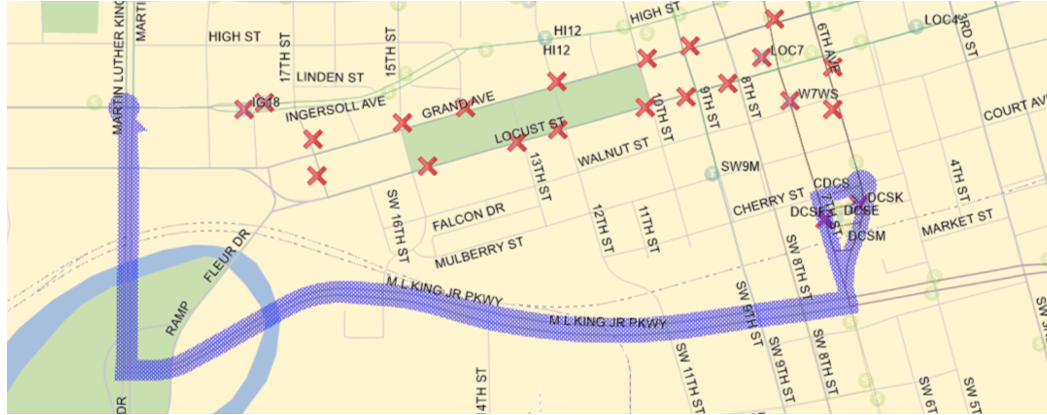 Tuesday April 21, 2026 2pm to 8pm Inbound: From Ingersoll, Right (S) on MLK, Left (E) on MLK, Left (N) on SW 7th to DCS. 8am to Midnight Outbound: From DCS 7th (S), Right (W) on MLK, Right (N) on MLK, Left (W) on Ingersoll back on route.