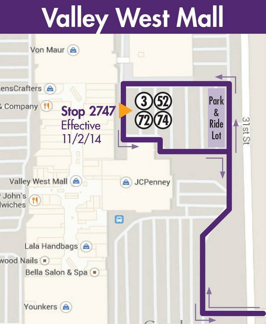 Valley West Mall Bus Stop Change Map