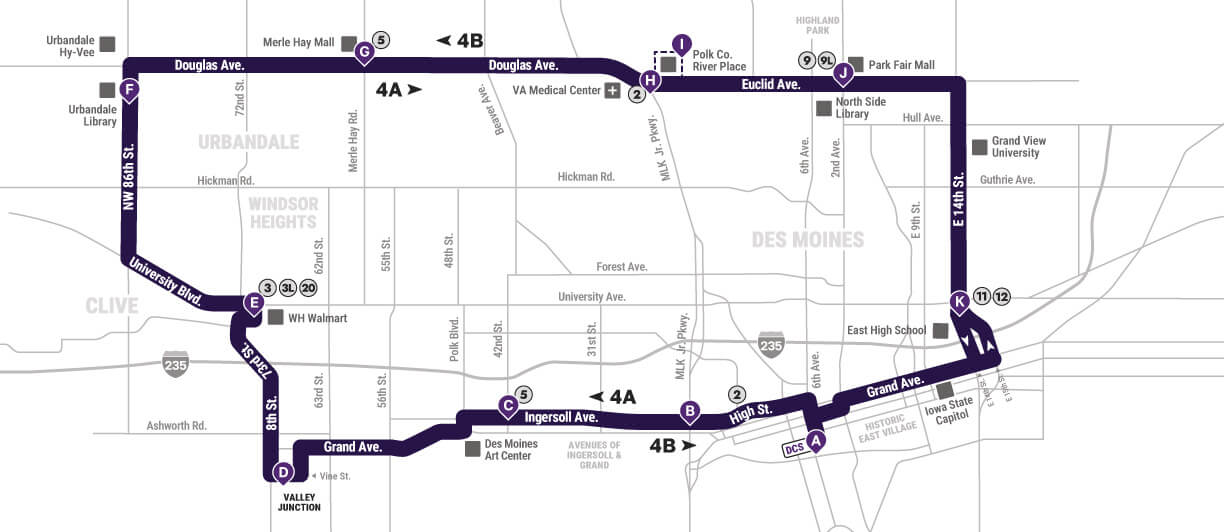 A map of route 4. See turn-by-turn section for more info via text or audio.
