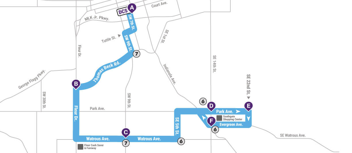 A map of route 8. See turn-by-turn for more info via audio or text.