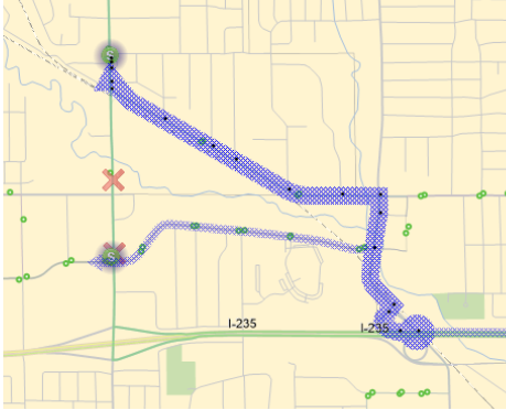93 Outbound: I-235 (W), Left (N) onto 73rd ST, Left (W) onto University Ave, Right (N) onto 86th ST, back to route.