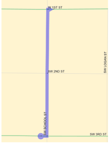 98: 3rd (E), Left (N) on School, Right (E) on 1st Back to Route.