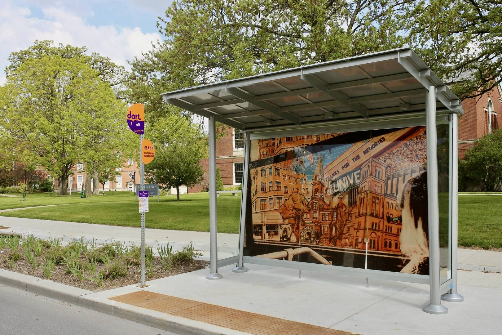 Art bus shelter at Drake University.