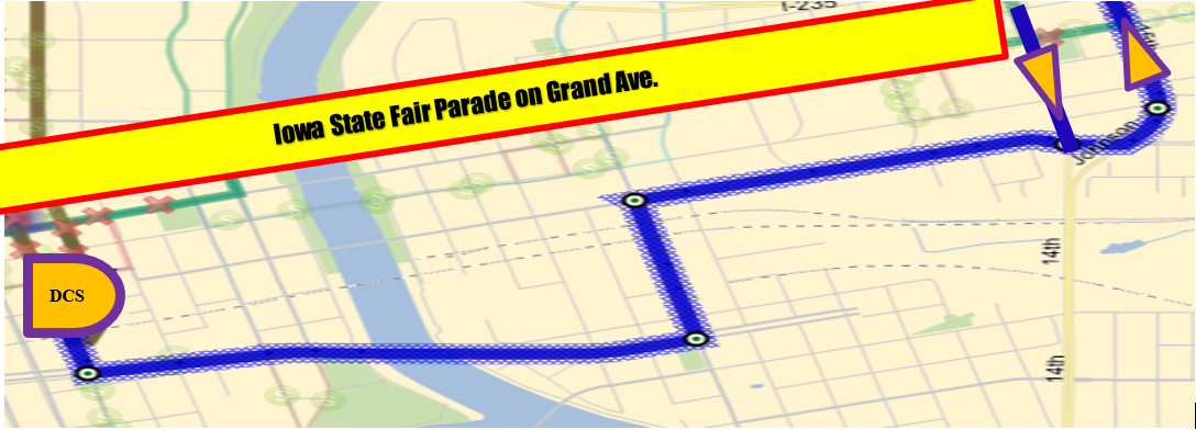 Map of Route 1 and 4 Fair Parade Detour