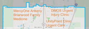 map of DART On Demand locations north of 36th Street in Ankeny 