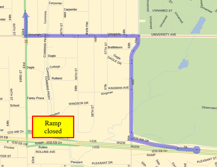 Map of the detour for 92 in October 2021